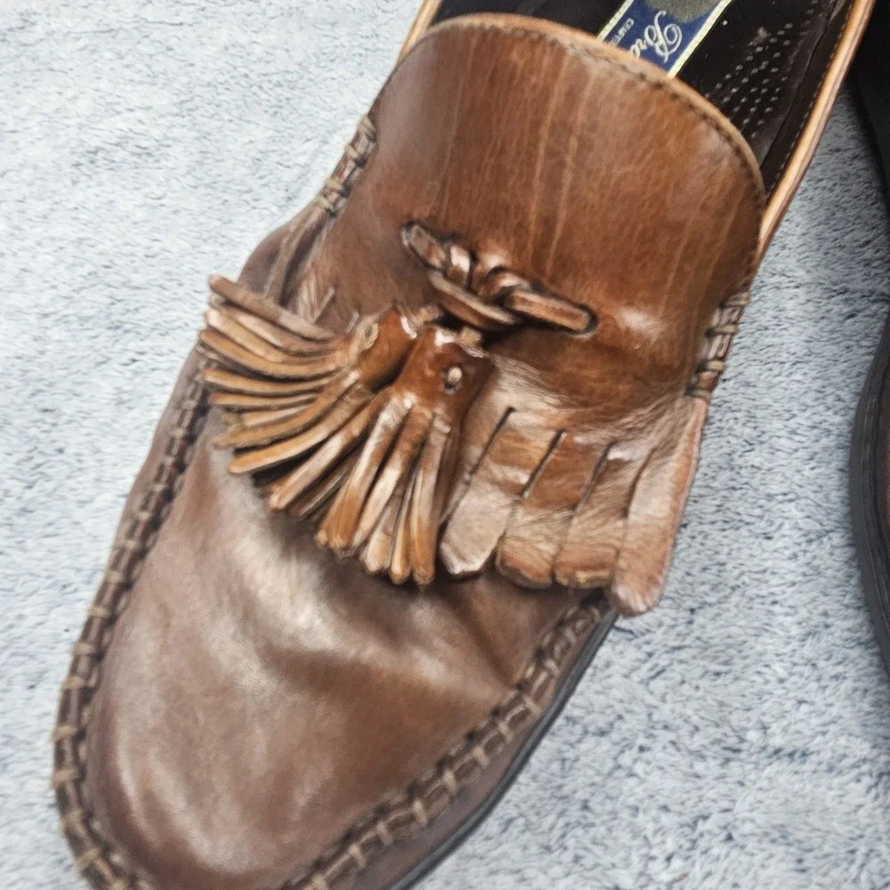 Bragano Tassel Loafers Mens 9.5 Brown Leather Kiltie Fringe Italy Dress Shoes